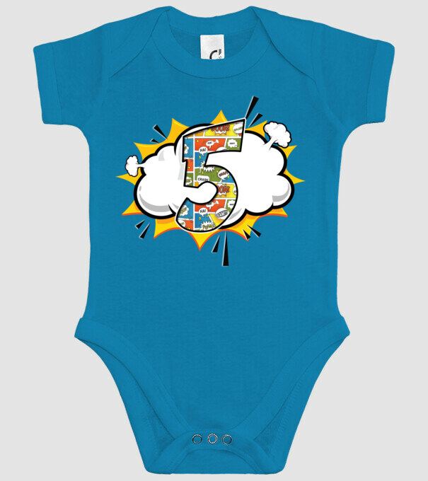 Birthday Comic Number 5 model turcoaz pe tricou