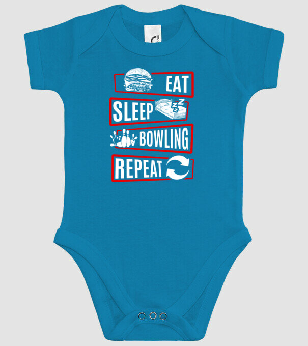 Eat sleep bowling repeat model turcoaz pe tricou
