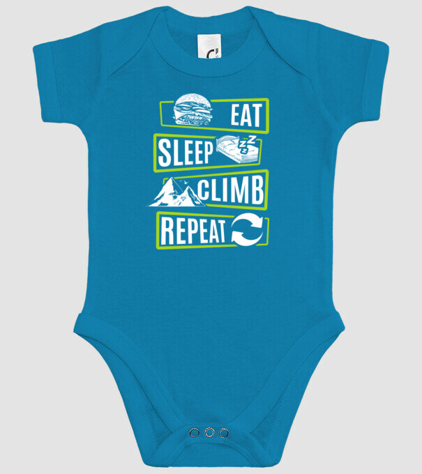 Eat sleep climb repeat model turcoaz pe tricou