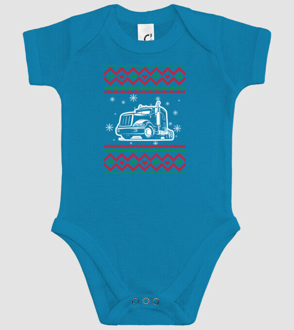 Model tricotat de Crăciun - camion model turcoaz pe tricou