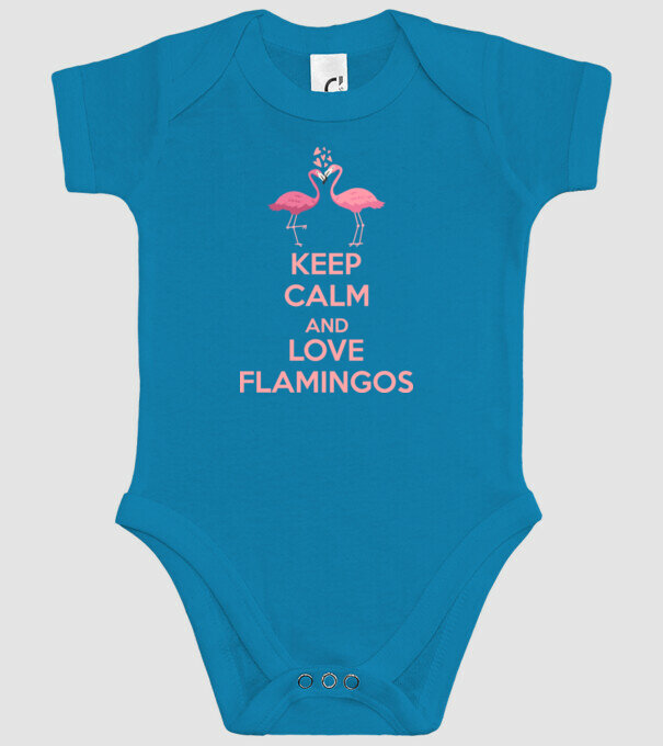 KEEP CALM and love flamingos pink model turcoaz pe tricou
