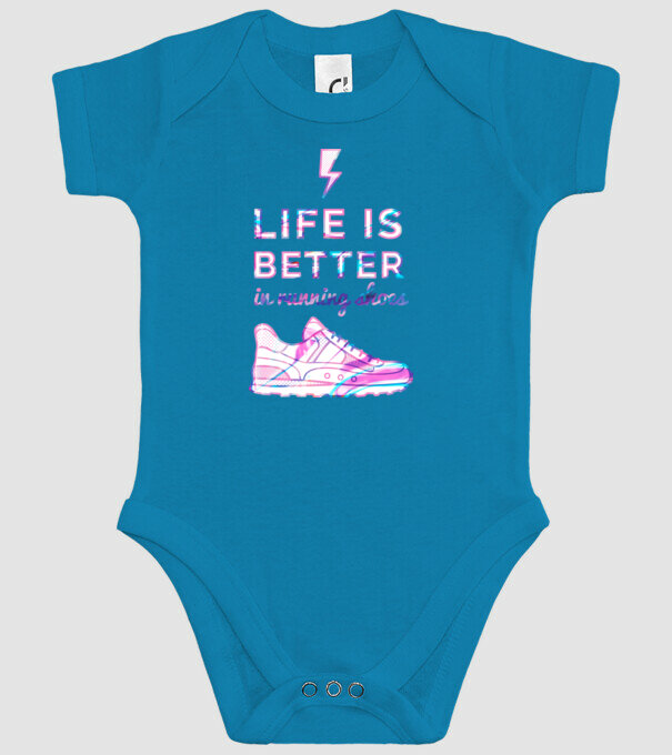 Life is better running shoes HOLO model turcoaz pe tricou