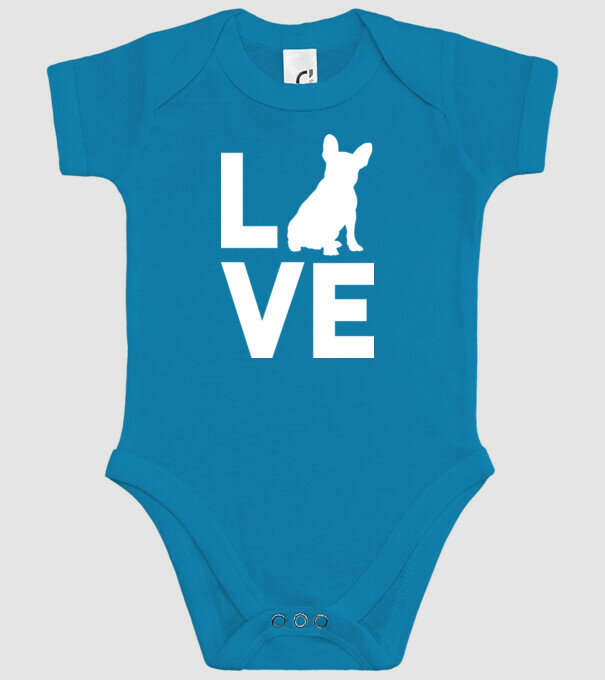 LOVE Bulldog francez model turcoaz pe tricou