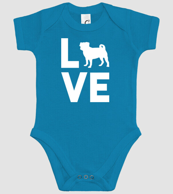 LOVE Mops model turcoaz pe tricou