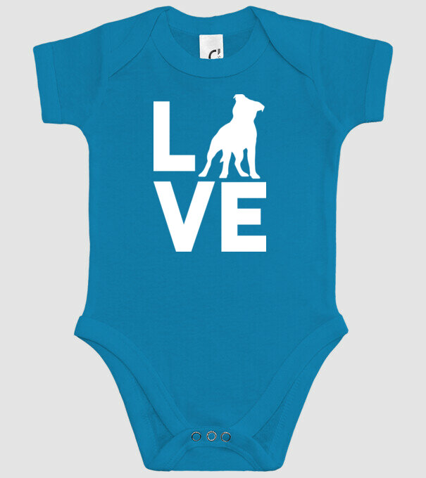 LOVE Staffordshire Terrier model turcoaz pe tricou