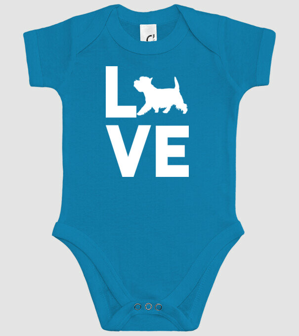 LOVE Westie model turcoaz pe tricou