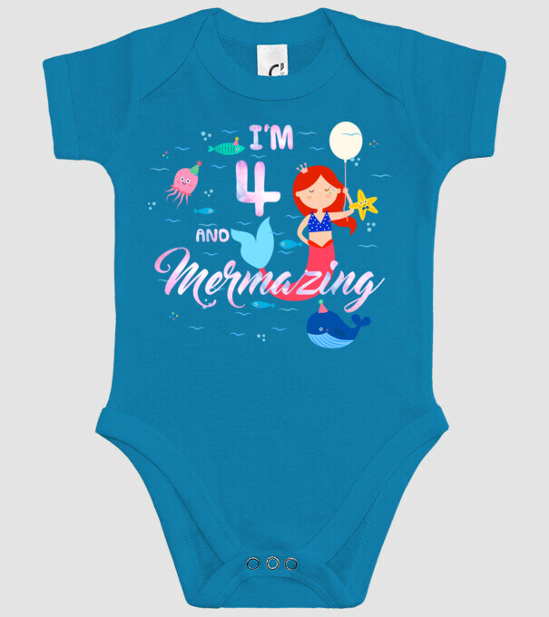 Mermazing Birthday 4 model turcoaz pe tricou