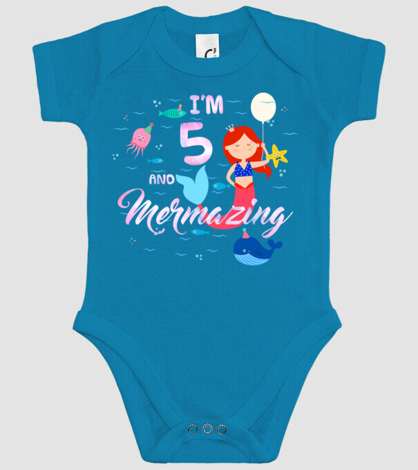 Mermazing Birthday 5 model turcoaz pe tricou