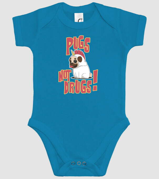 Pugs not drugs model turcoaz pe tricou