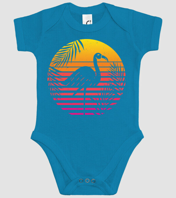 Retro flamingo sunset model turcoaz pe tricou