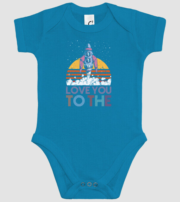 Retro vintage love you to the moon and back ROCKET model turcoaz pe tricou