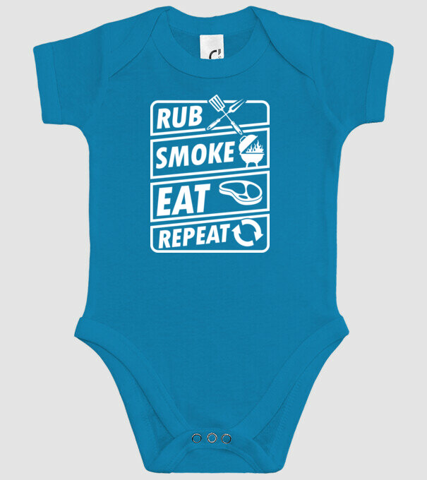 Rub Smoke Eat Repeat model turcoaz pe tricou