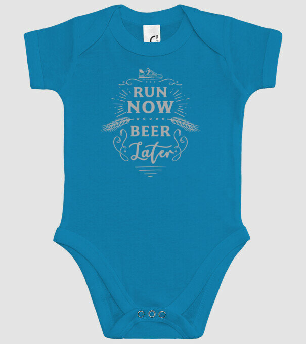 Run now beer later vintage model turcoaz pe tricou