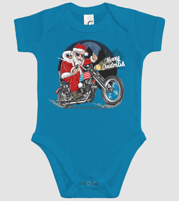 Santa Motocicletă Merry Christmas model turcoaz pe tricou
