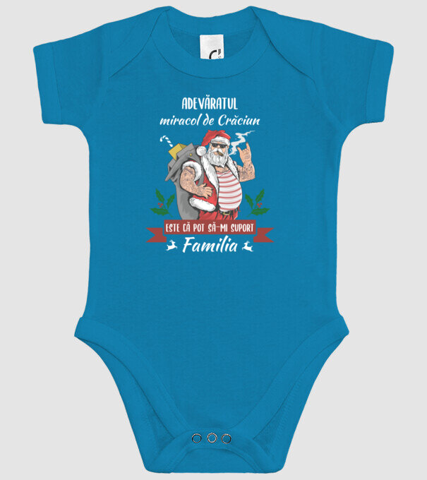 adevăratul miracol de Crăciun este că pot să-mi suport familia model turcoaz pe tricou