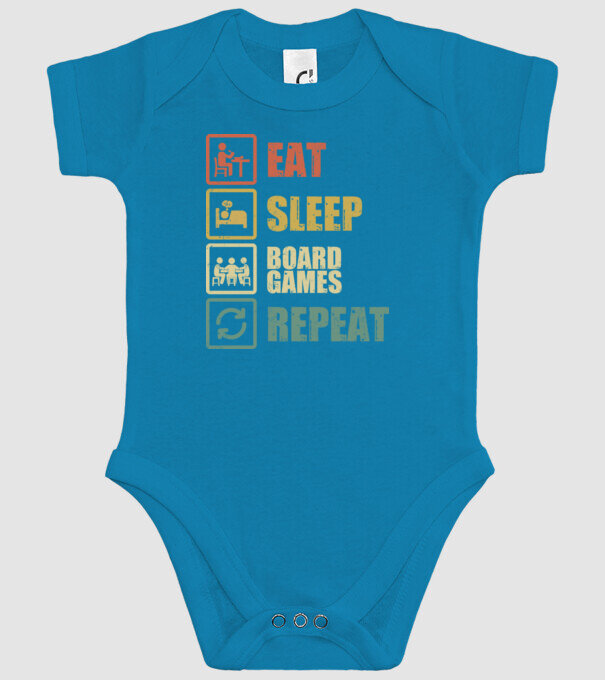 eat sleep Board Games repeat model turcoaz pe tricou