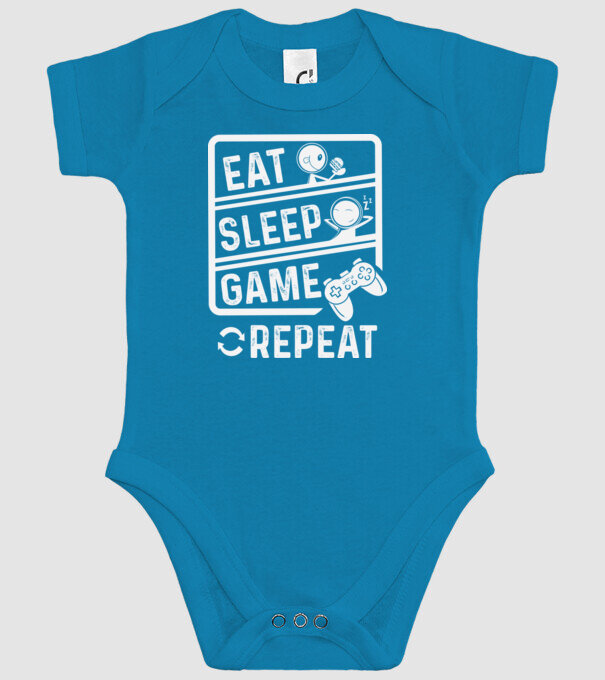 Eat sleep game repeat model turcoaz pe tricou