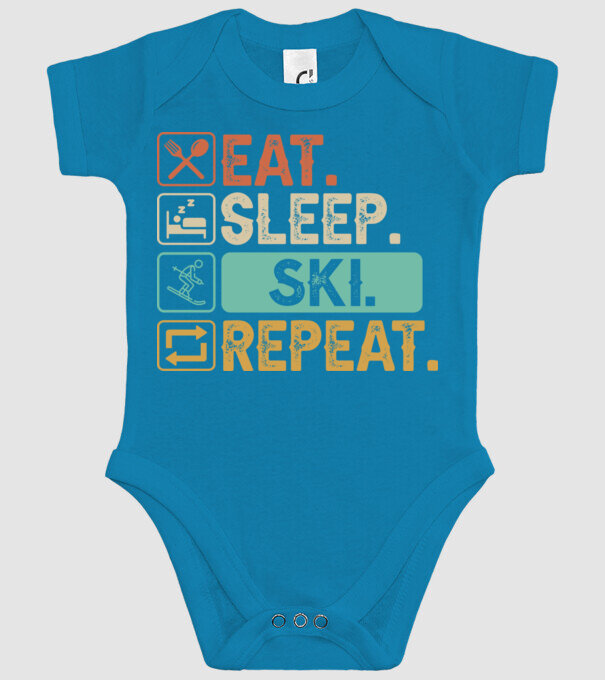 Eat Sleep SKI Repeat model turcoaz pe tricou