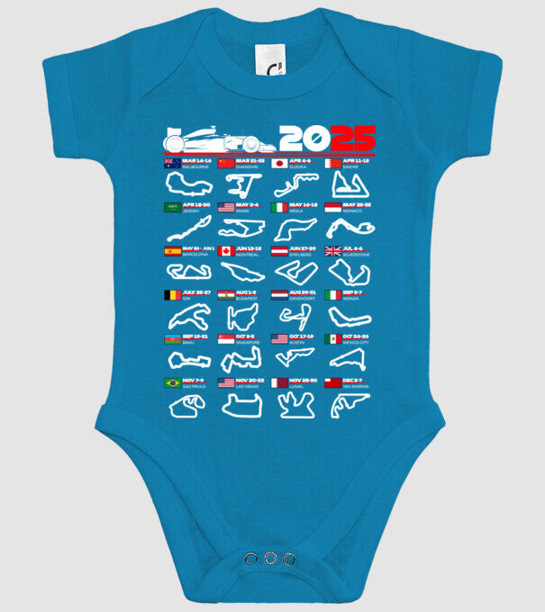 F1 calendar 2025 negru model turcoaz pe tricou