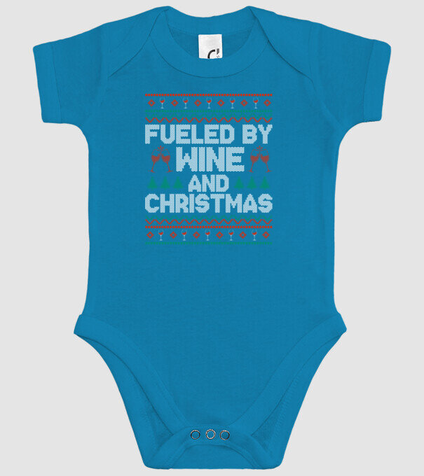 Fueled by wine and christmas model turcoaz pe tricou