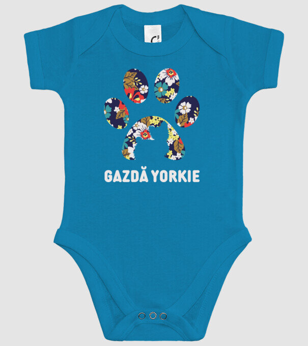 Gazdă Yorkie model turcoaz pe tricou