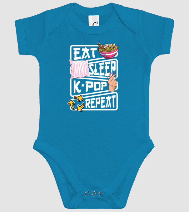 K-POP EAT SLEEP model turcoaz pe tricou