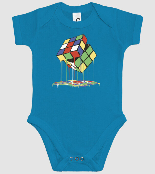 Melting Rubik cube model turcoaz pe tricou