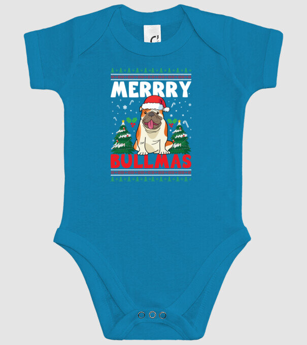 Merry bullmas ugly sweater model turcoaz pe tricou