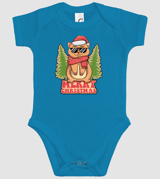 Merry christmas cat model turcoaz pe tricou