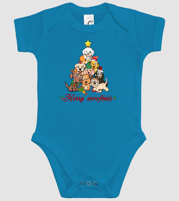 Merry woofmas model turcoaz pe tricou
