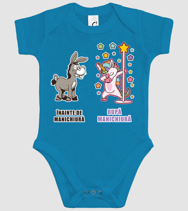 Înainte de manichiură - După manichiură model turcoaz pe tricou