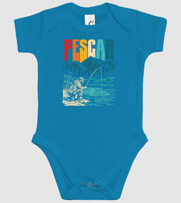 Pescar retro model turcoaz pe tricou