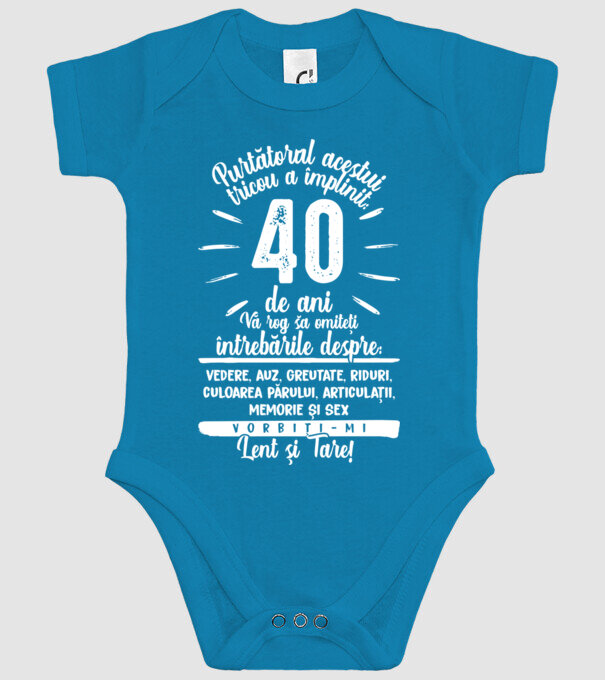 Purtătorul acestui tricou a împlinit: 40 de ani model turcoaz pe tricou