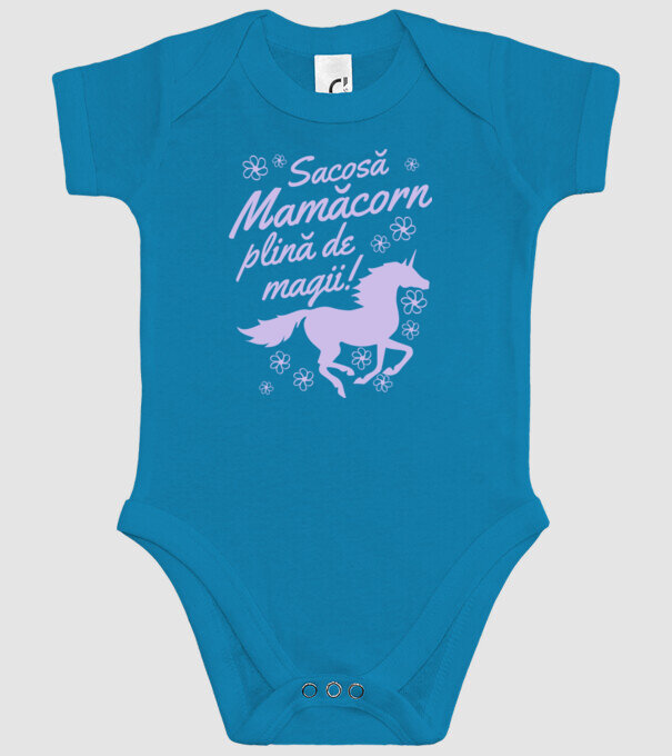 Sacoșă mamăcorn plină de magii! model turcoaz pe tricou