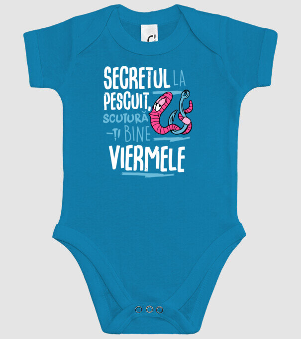 Secretul la pescuit scutură-ți bine viermele model turcoaz pe tricou