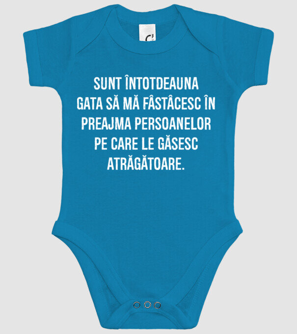 Sunt întotdeauna gata să mă fâstâcesc în preajma persoanelor pe care le găsesc atrăgătoare. model turcoaz pe tricou