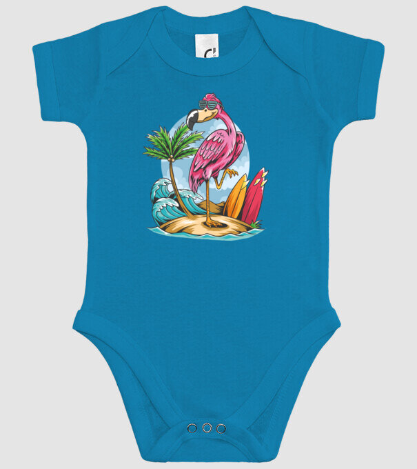 Surfer flamingo model turcoaz pe tricou