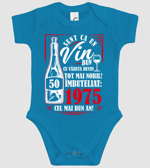 Un Vin Bun 1975 - Negru model turcoaz pe tricou