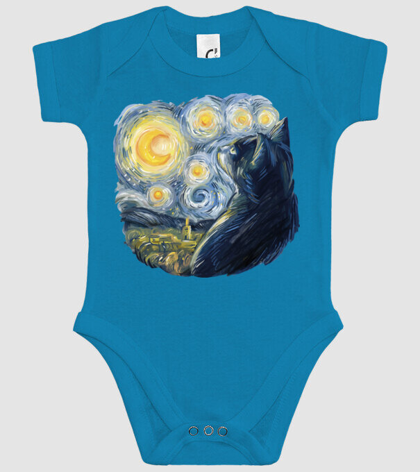 Van Gogh cat model turcoaz pe tricou