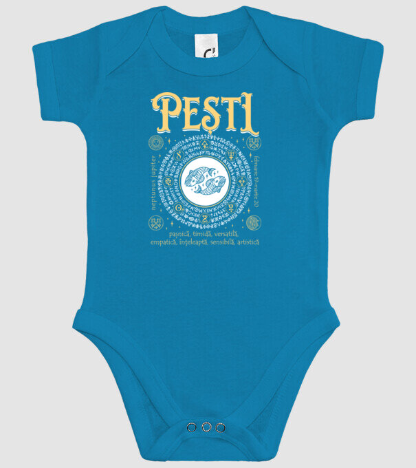 Zodiac femeie PEȘTI golden model turcoaz pe tricou