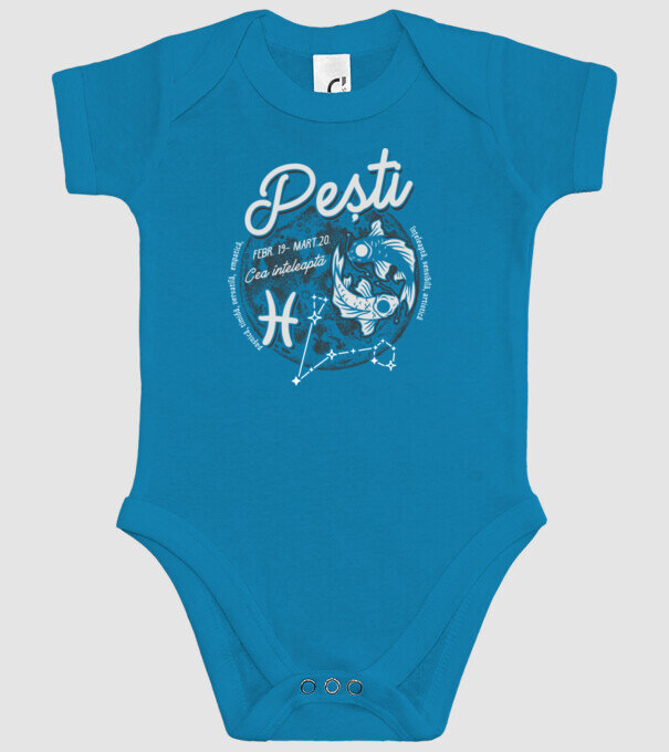 Zodiac femeie PEȘTI retro model turcoaz pe tricou