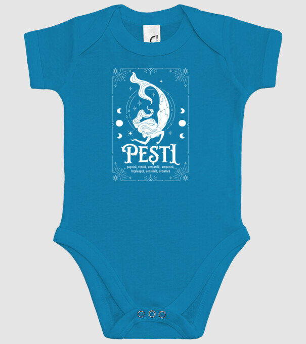 Zodiac femeie PEȘTI white model turcoaz pe tricou