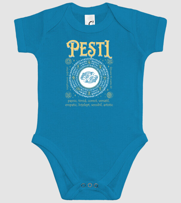 Zodiac bărbat PEȘTI golden model turcoaz pe tricou