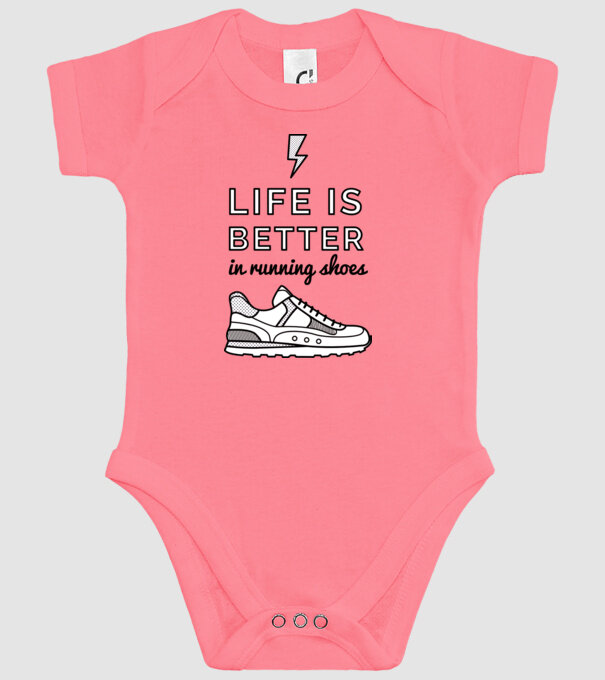Life is better running shoes model roz pe tricou