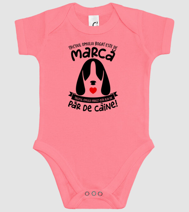 tricoul omului bogat este de marcă, tricoul omului fericit este plin de păr de câine model roz pe tricou