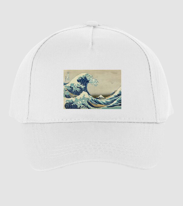 Great Wave of Kanagawa mască model alb pe tricou