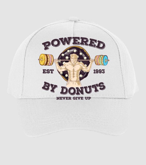 Powered by donuts model alb pe tricou