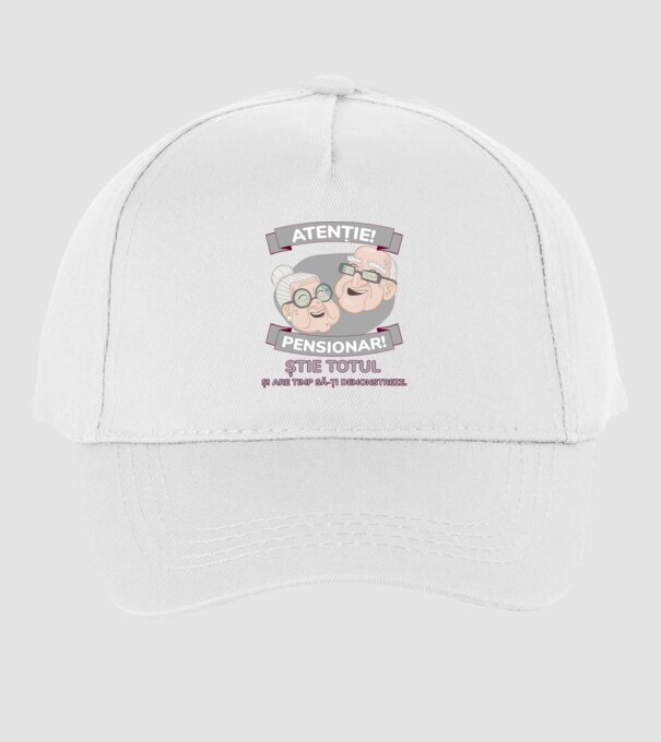 atenție! pensionar! știe totul și are timp să-ți demonstreze. model alb pe tricou