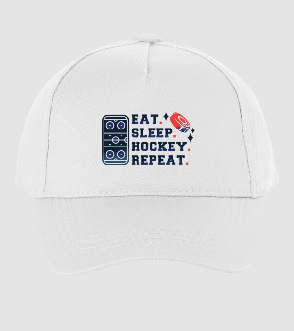 Eat Sleep Hockey Repeat model alb pe tricou