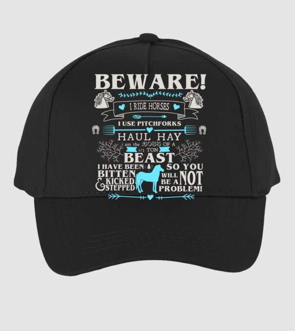 Beware i ride horses model negru pe tricou